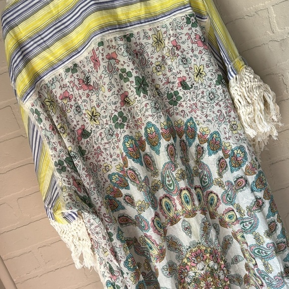 FREE PEOPLE shirt Duster large Watching Waves Maxi Aquamarine Combo NEW - Picture 13 of 15